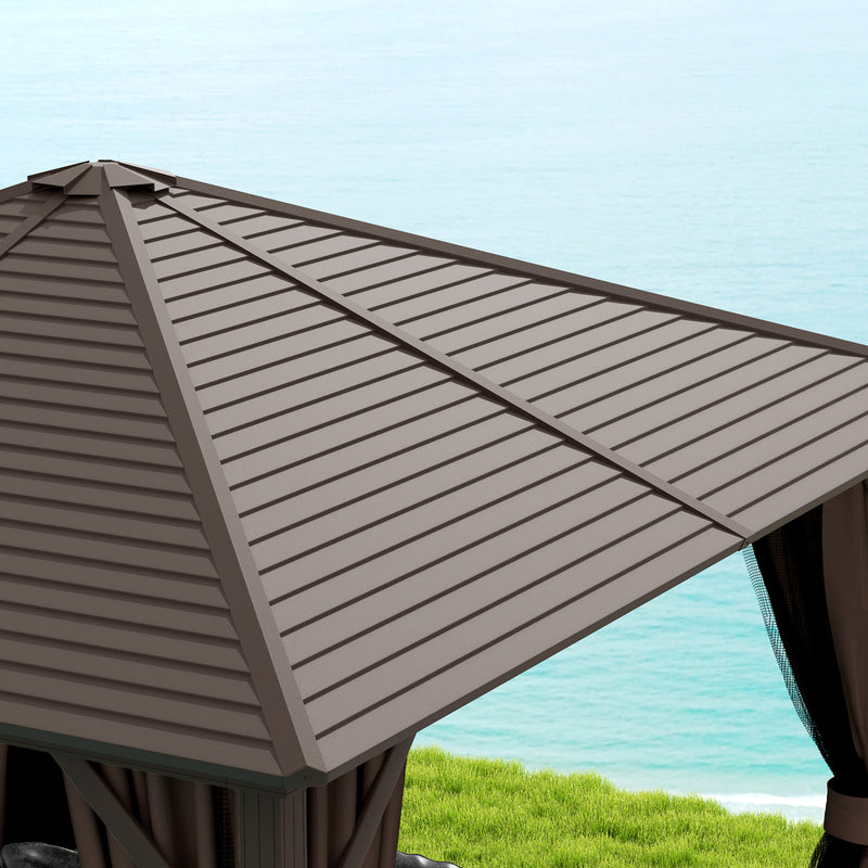 Outsunny 10' x 10' Aluminum Round Hardtop Gazebo with Curtains and Ceiling Hook