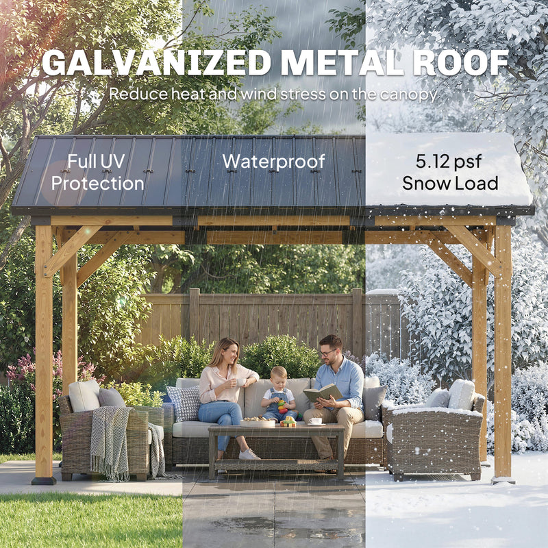 Outsunny 13' x 11' Fir Wood Hardtop Gazebo with Galvanized Metal Roof