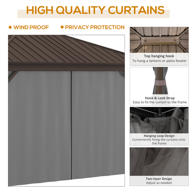 Outsunny 10' x 12' Aluminum Hardtop Gazebo with Single Metal Roof, Curtains and Netting