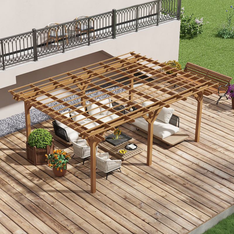 Outsunny 12' x 16' Wood Pergola with Grape Trellis for Climbing Plants