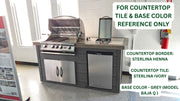 Cal Flame Bel Air Q 810 BBQ island with Sterlina Ivory tile top and grey stucco base