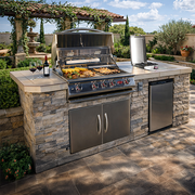 Cal Flame Baja Q 710 BBQ island with porcelain tile top and stucco base