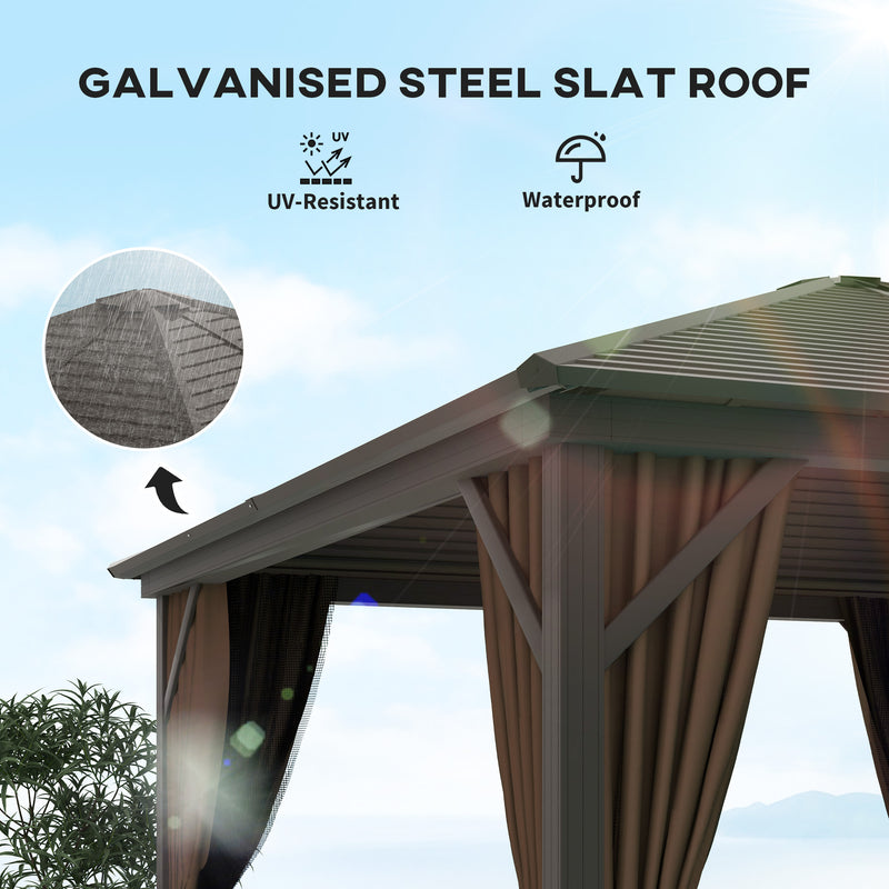 Outsunny 10' x 10' Aluminum Round Hardtop Gazebo with Curtains and Ceiling Hook