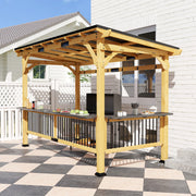 Outsunny 13' x 6' Wood Hardtop BBQ Grill Gazebo with Metal Roof and Bar Shelves