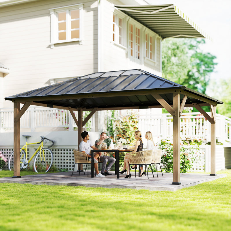 Outsunny 12' x 16' Wood-Look Hardtop Gazebo with Galvanized Steel Roof and Clear Panels