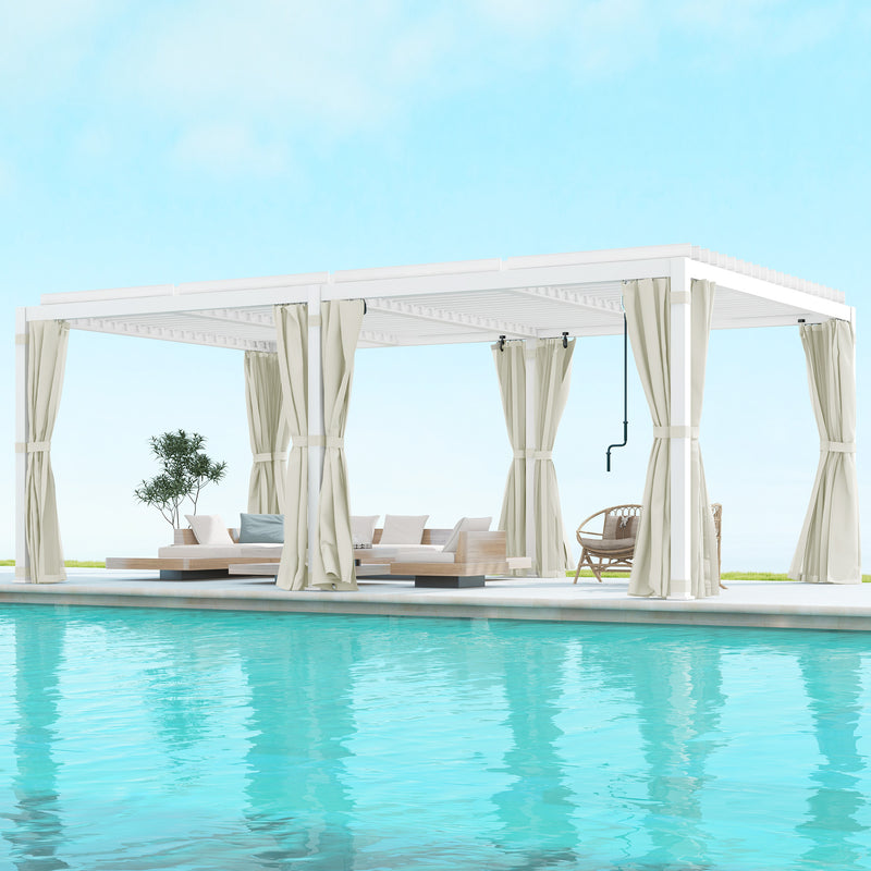Outsunny 12' x 19' Aluminum Louvered Pergola with Adjustable Roof, Curtains and Netting