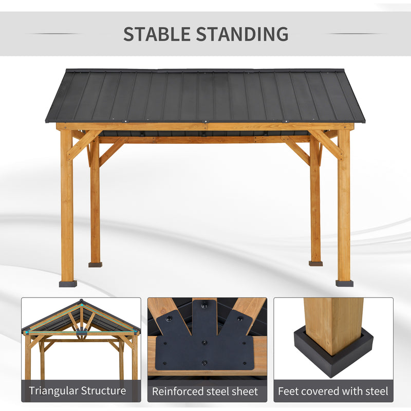 Outsunny 11' x 13' Fir Wood Hardtop Gazebo with Galvanized Steel Roof