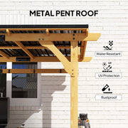 Outsunny 13' x 6' Wood Hardtop BBQ Grill Gazebo with Metal Roof and Bar Shelves