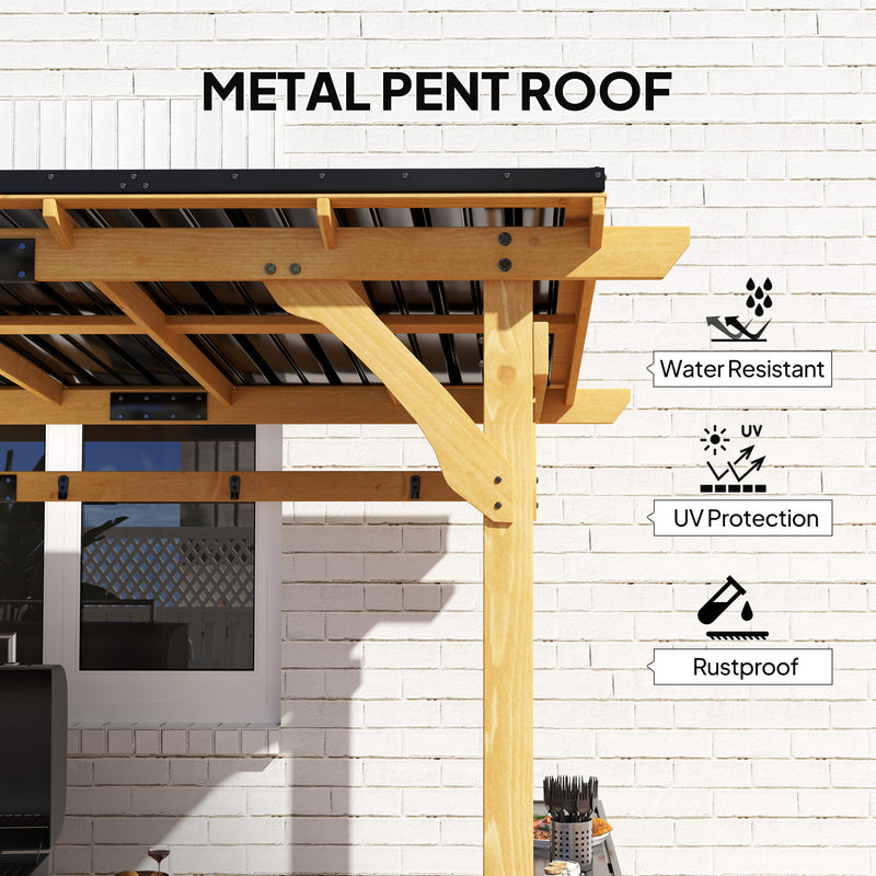 Outsunny 13' x 6' Wood Hardtop BBQ Grill Gazebo with Metal Roof and Bar Shelves