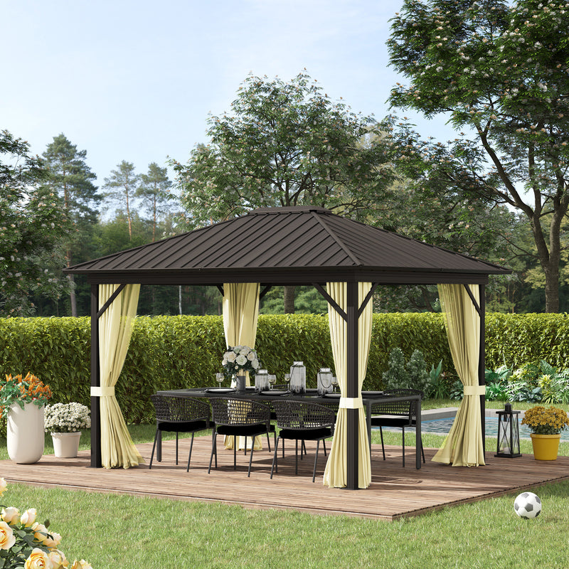 Outsunny 11.9' x 9.8' Aluminum Hardtop Gazebo with Metal Roof, Curtains and Netting