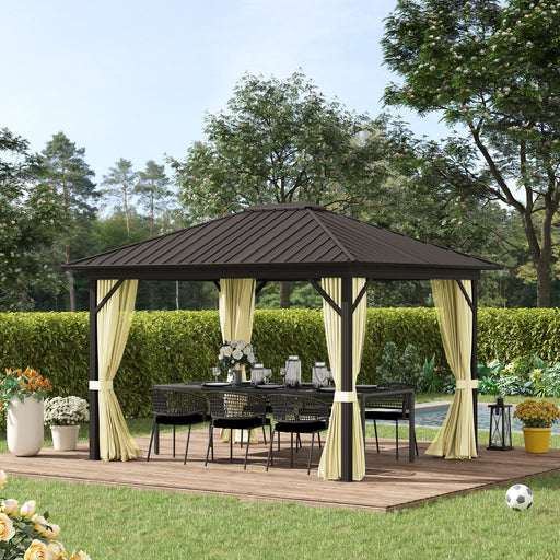 Outsunny 11.9' x 9.8' Aluminum Hardtop Gazebo with Metal Roof, Curtains and Netting