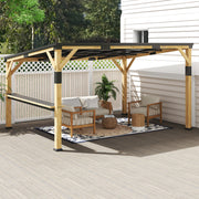Outsunny 10' x 14' Fir Wood Lean-To Gazebo with Galvanized Steel Roof and Bar Shelf