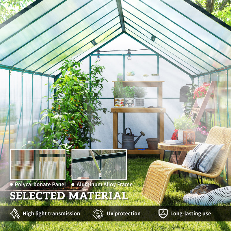 Outsunny 16' x 8' Aluminum Walk-In Greenhouse with Polycarbonate Panels and Rain Gutter