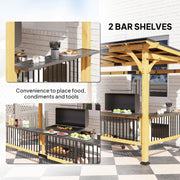 Outsunny 13' x 6' Wood Hardtop BBQ Grill Gazebo with Metal Roof and Bar Shelves