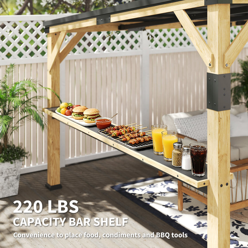 Outsunny 10' x 14' Fir Wood Lean-To Gazebo with Galvanized Steel Roof and Bar Shelf