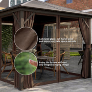 Outsunny 10' x 10' Aluminum Round Hardtop Gazebo with Curtains and Ceiling Hook