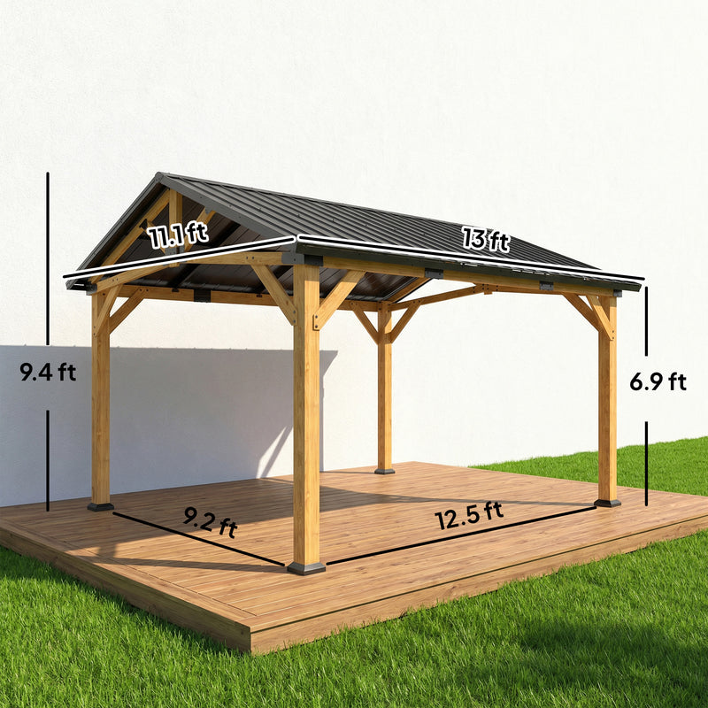 Outsunny 13' x 11' Fir Wood Hardtop Gazebo with Galvanized Metal Roof