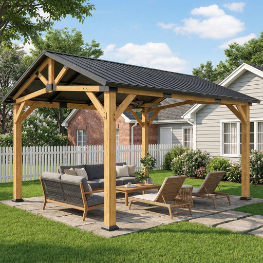 Outsunny 13' x 11' Fir Wood Hardtop Gazebo with Galvanized Metal Roof