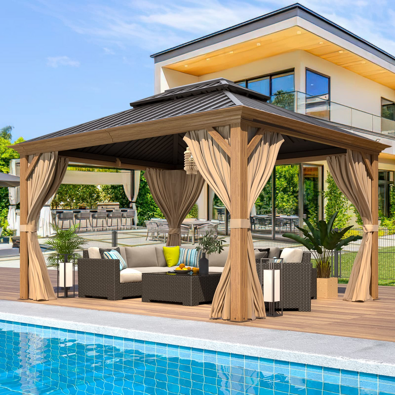 Erommy 10x12 Wood Grain Hardtop Gazebo – exterior view