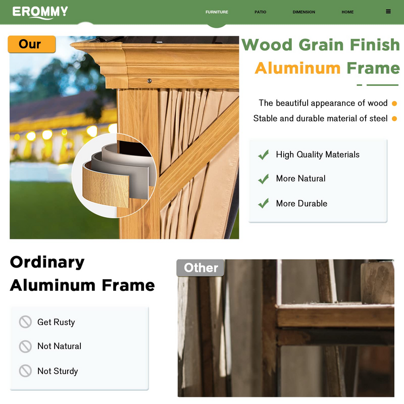 Erommy 10x12 Wood Grain Gazebo – curtains closed