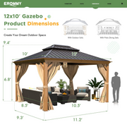 Erommy 10x12 Wood Grain Gazebo side angle