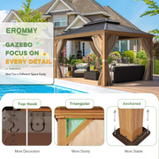 Erommy 10x12 Wood Grain Gazebo – frame detail
