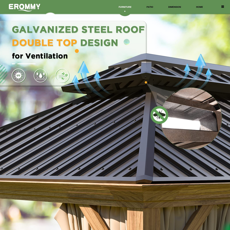 Erommy 10x12 Wood Grain Gazebo – netting view