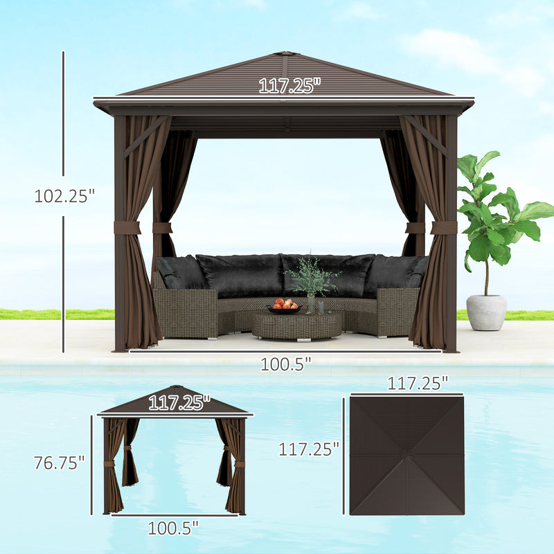 Outsunny 10' x 10' Aluminum Round Hardtop Gazebo with Curtains and Ceiling Hook