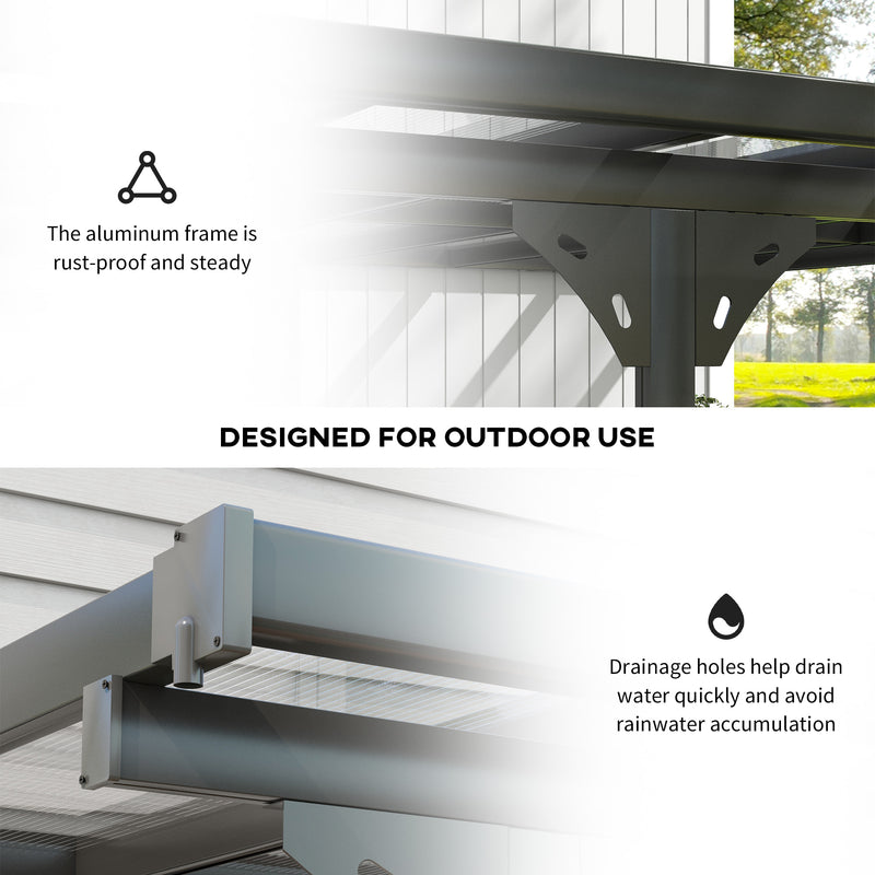 Outsunny 14.5' x 10' Aluminum Wall-Mounted Pergola with Polycarbonate UV-Blocking Roof