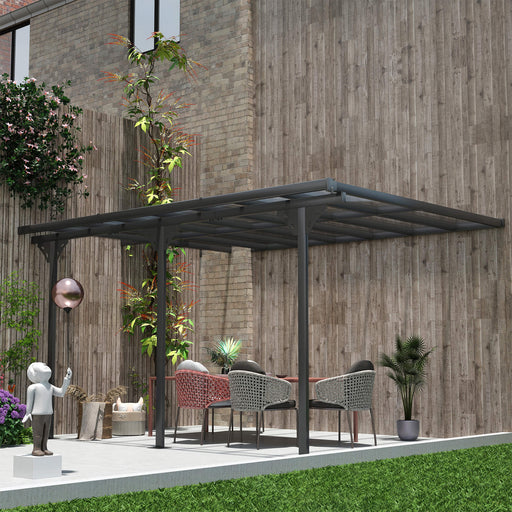 Outsunny 14.5' x 10' Aluminum Wall-Mounted Pergola with Polycarbonate UV-Blocking Roof