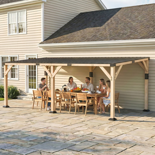 Outsunny 10' x 20' Fir Wood Lean-To Gazebo with Galvanized Steel Sloped Roof