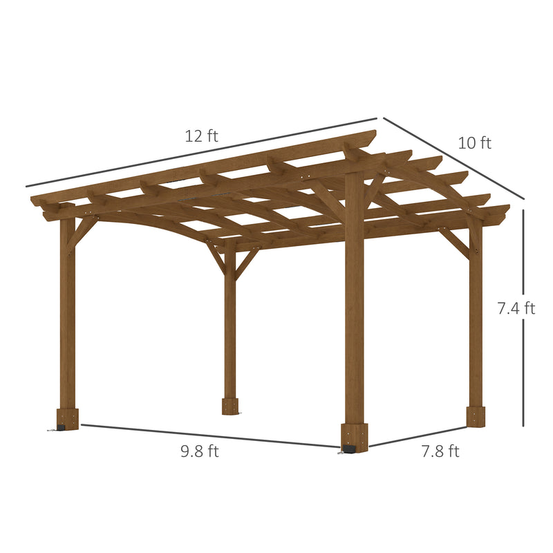 Outsunny 10' x 12' Fir Wood Pergola with Arched Grape Trellis Roof