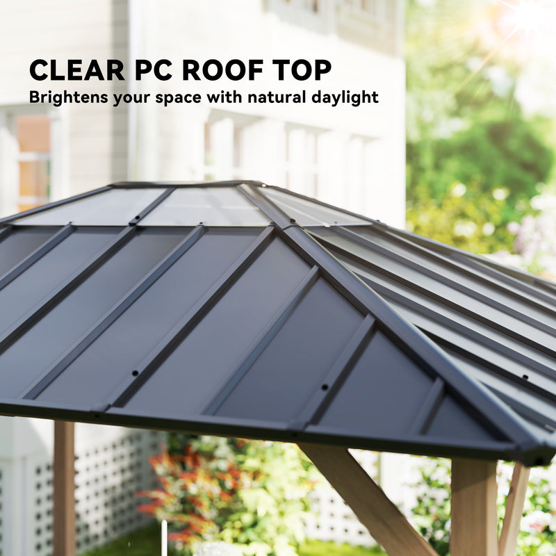 Outsunny 10' x 12' Wood-Look Hardtop Gazebo with Galvanized Steel Roof and Clear Panels