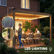 Outsunny 10' x 10' Steel Louvered Pergola with Solar LED Lighting and Drainage Gutters