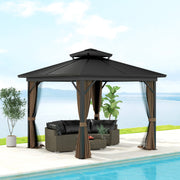 Outsunny 10' x 10' Aluminum Round Hardtop Gazebo with Metal Roof and Curtains