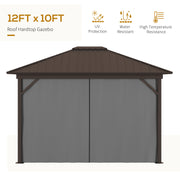 Outsunny 10' x 12' Aluminum Hardtop Gazebo with Single Metal Roof, Curtains and Netting