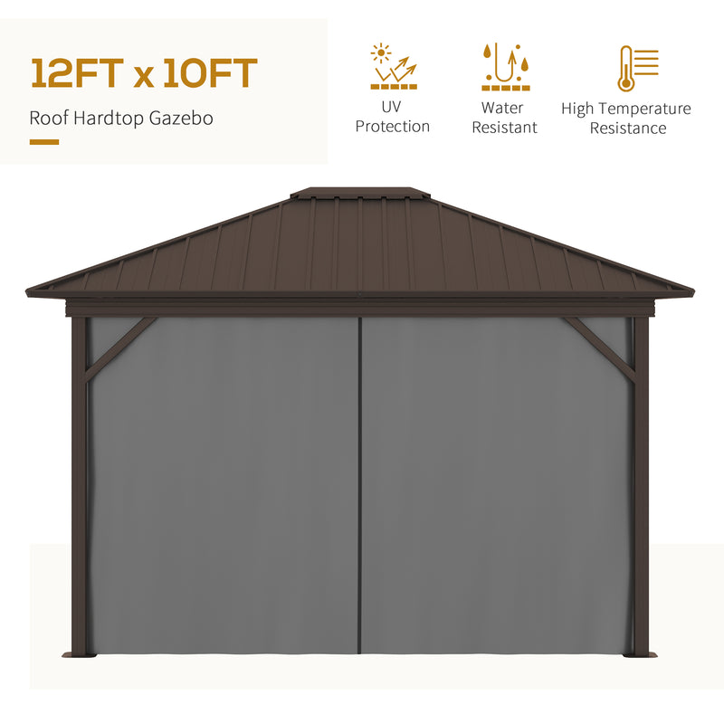 Outsunny 10' x 12' Aluminum Hardtop Gazebo with Single Metal Roof, Curtains and Netting