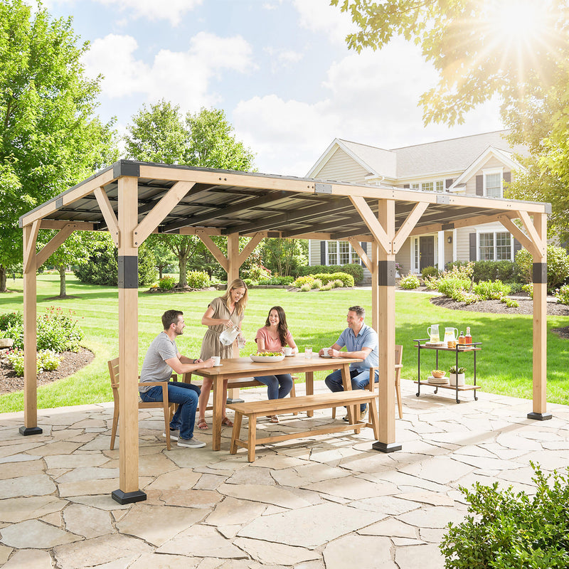 Outsunny 10' x 20' Fir Wood Lean-To Gazebo with Galvanized Steel Sloped Roof
