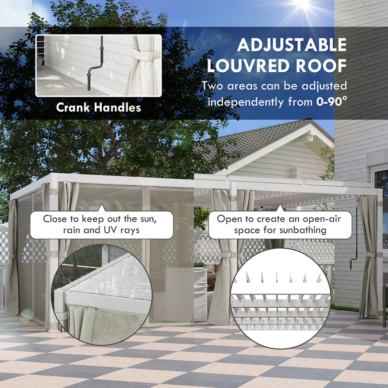 Outsunny 12' x 19' Aluminum Louvered Pergola with Adjustable Roof, Curtains and Netting