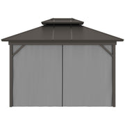 Outsunny 10' x 12' Metal Hardtop Gazebo with Double Roof, Curtains and Netting