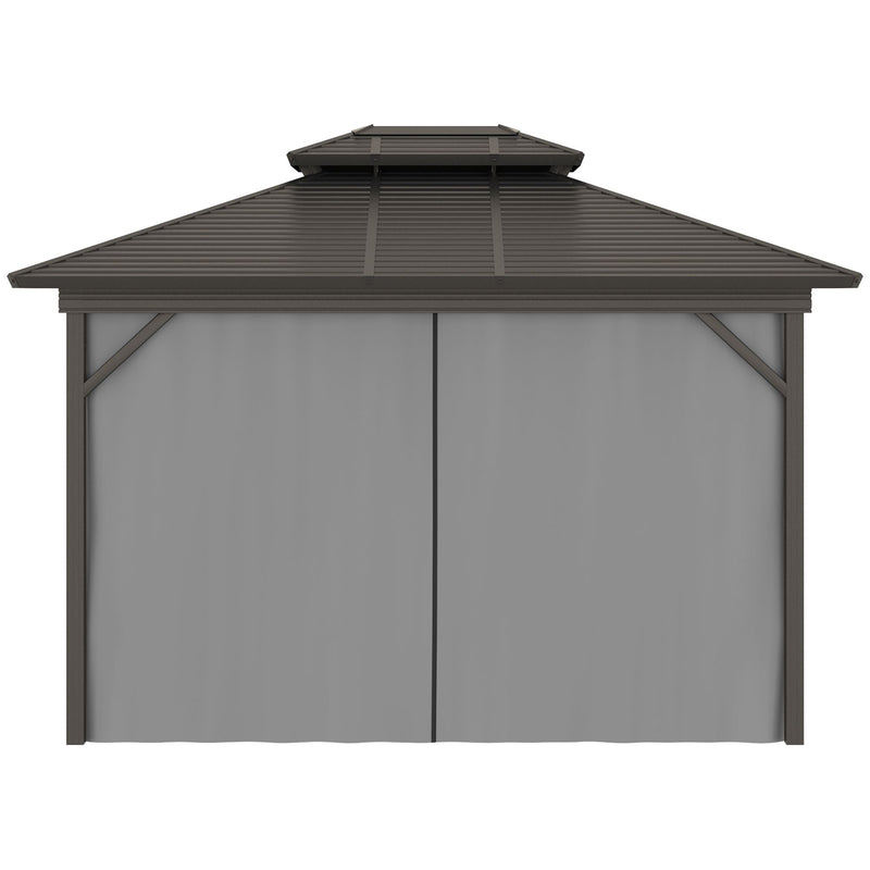 Outsunny 10' x 12' Metal Hardtop Gazebo with Double Roof, Curtains and Netting
