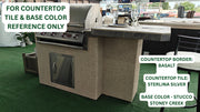 Cal Flame Avalon Q 820 BBQ island with Sterlina Silver tile top and Stoney Creek stucco base