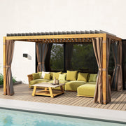 Outsunny 10' x 13' Aluminum Retractable Louvered Pergola with Curtains and Netting