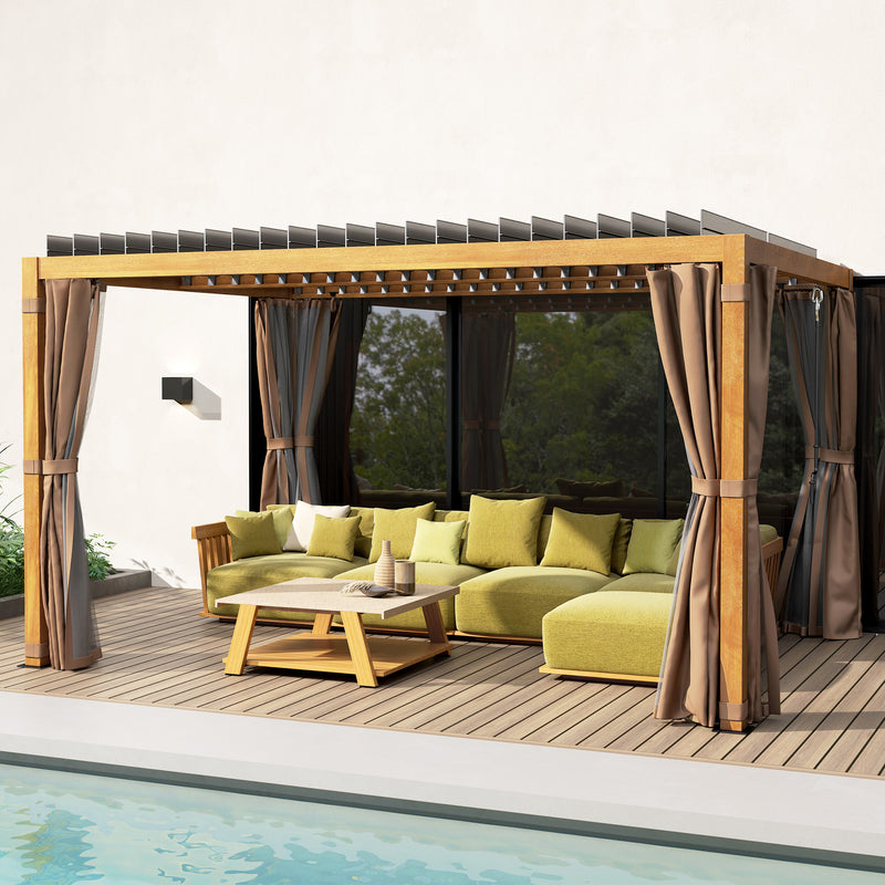 Outsunny 10' x 13' Aluminum Retractable Louvered Pergola with Curtains and Netting
