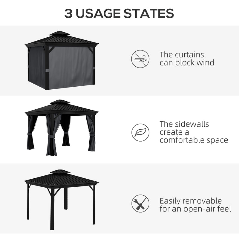 Outsunny 10' x 12' Aluminum Hardtop Gazebo with Double Roof and Enclosed Sidewalls