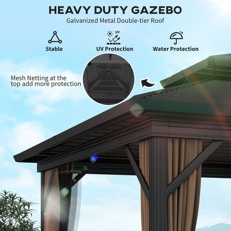 Outsunny 10' x 10' Aluminum Round Hardtop Gazebo with Metal Roof and Curtains