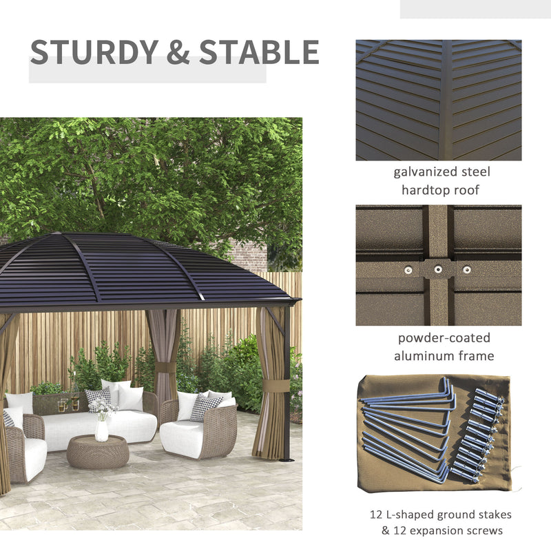 Outsunny 10' x 14' Aluminum Hardtop Gazebo with Steel Roof, Curtains and Netting