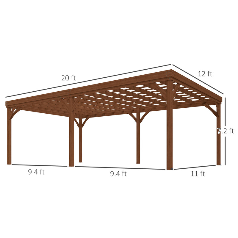 Outsunny 12' x 20' Fir Wood Pergola with Grape Trellis and Concrete Anchors