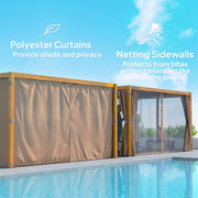 Outsunny 10' x 13' Aluminum Retractable Louvered Pergola with Curtains and Netting