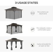 Outsunny 10' x 12' Metal Hardtop Gazebo with Double Roof, Curtains and Netting